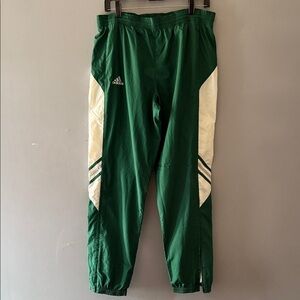 VTG Adidas Windbreaker Pants SZ S Green White Baggy Lined Jogger (Flaw)